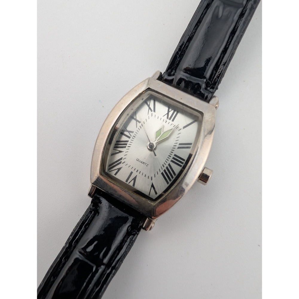 SKC Watch Women 23mm‎ Silver Case Black Leather Band- New Battery